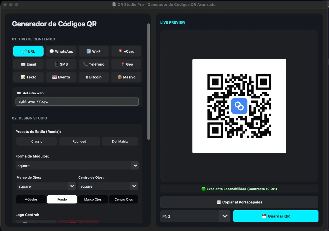Captura de la interfaz de QR Studio Pro